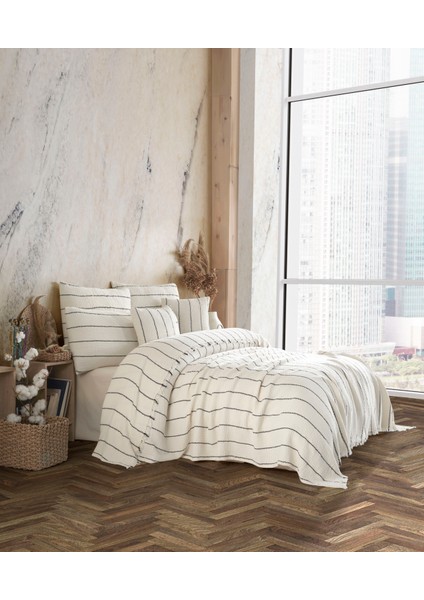 Bej Etnik Desenli Naturel 4 Katlı Multi Muslin %100 Pamuk Çift Kişillik Yatak Örtüsü