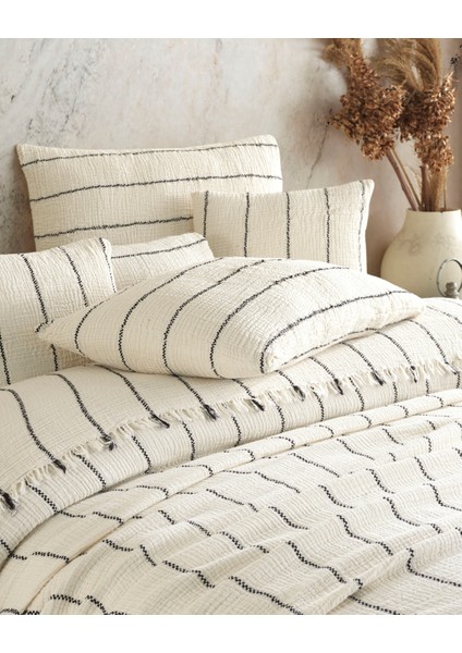 Bej Etnik Desenli Naturel 4 Katlı Multi Muslin %100 Pamuk Çift Kişillik Yatak Örtüsü