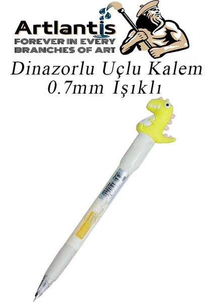 Işıklı Dinazor Uçlu Kalem 0.7 1 Adet Dinazor Başlıklı Versatil Kalem Süslü Silikonlu Hediyelik Kalem