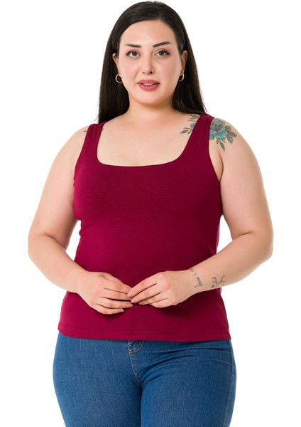 Büyük Beden Askılı Yarım Astarlı Viskon Bordo Body