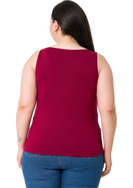 Büyük Beden Askılı Yarım Astarlı Viskon Bordo Body