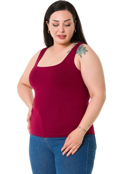 Büyük Beden Askılı Yarım Astarlı Viskon Bordo Body