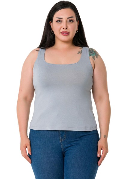 Büyük Beden Askılı Yarım Astarlı Viskon Açık Gri Body