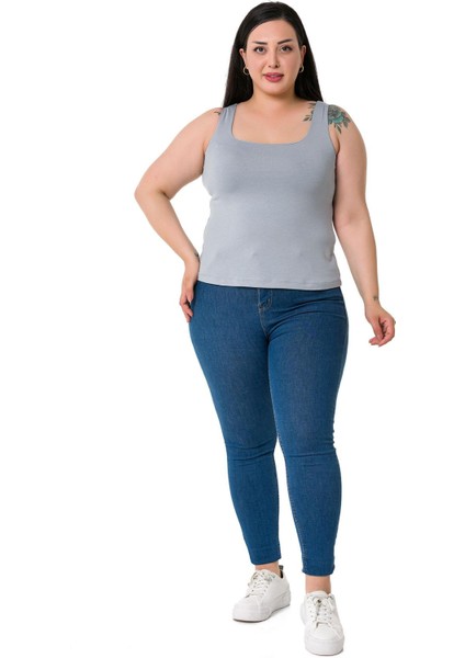 Büyük Beden Askılı Yarım Astarlı Viskon Açık Gri Body