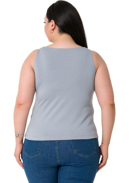 Büyük Beden Askılı Yarım Astarlı Viskon Açık Gri Body