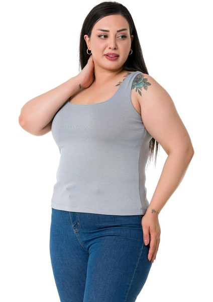 Büyük Beden Askılı Yarım Astarlı Viskon Açık Gri Body