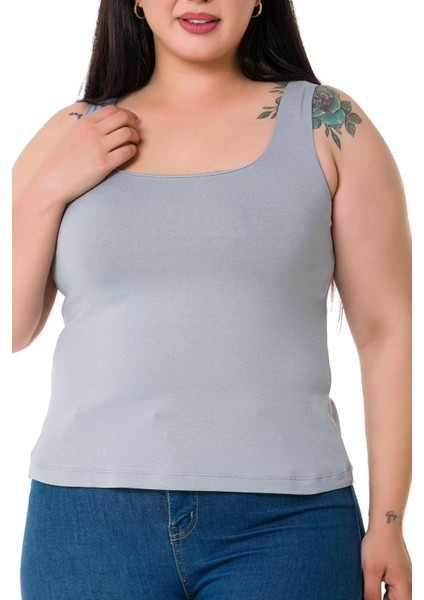 Büyük Beden Askılı Yarım Astarlı Viskon Açık Gri Body