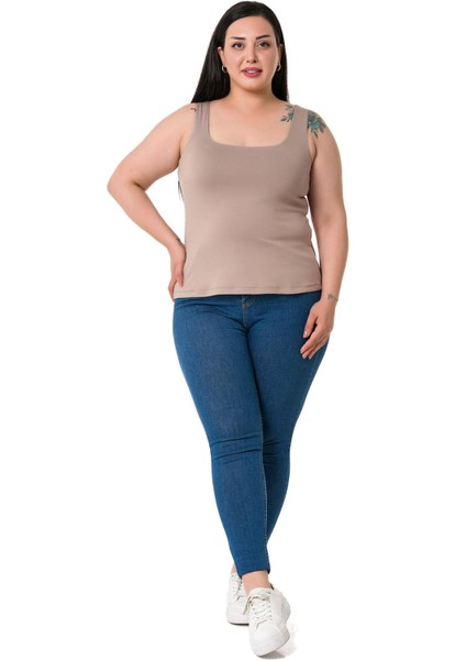 Büyük Beden Askılı Yarım Astarlı Viskon Vizon Body