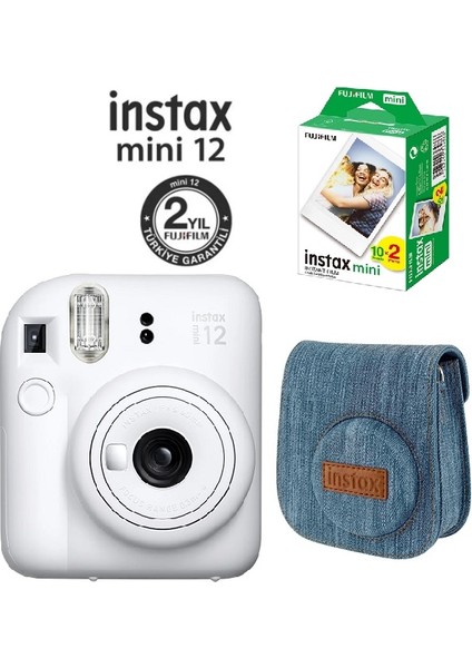 Instax Mini 12 Fotoğraf Makinesi 20'li Film ve Jean Çantalı Hediye Seti 77