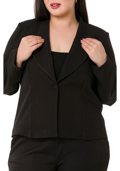 Büyük Beden Yaka Detaylı Vatkalı Astarsız Kısa Siyah Ceket indirimleri