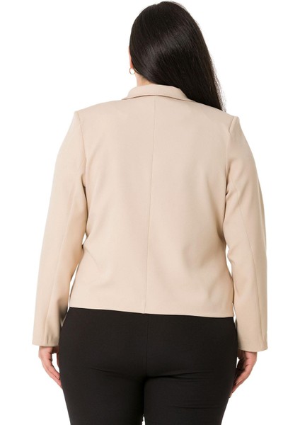 Büyük Beden Yaka Detaylı Vatkalı Astarsız Kısa Bej Rengi Ceket modelleri