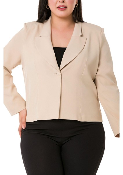 Büyük Beden Yaka Detaylı Vatkalı Astarsız Kısa Bej Rengi Ceket indirimleri