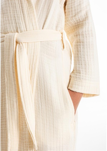 Kapşonlu Müslin Çocuk Bornoz Ekru 9/10 Yaş fırsatları