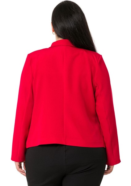 Büyük Beden Yaka Detaylı Vatkalı Astarsız Kısa Kırmızı Ceket modelleri