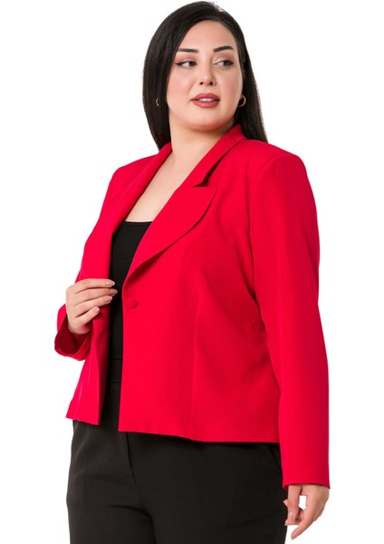 Büyük Beden Yaka Detaylı Vatkalı Astarsız Kısa Kırmızı Ceket fırsatları