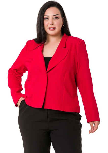 Büyük Beden Yaka Detaylı Vatkalı Astarsız Kısa Kırmızı Ceket indirimleri