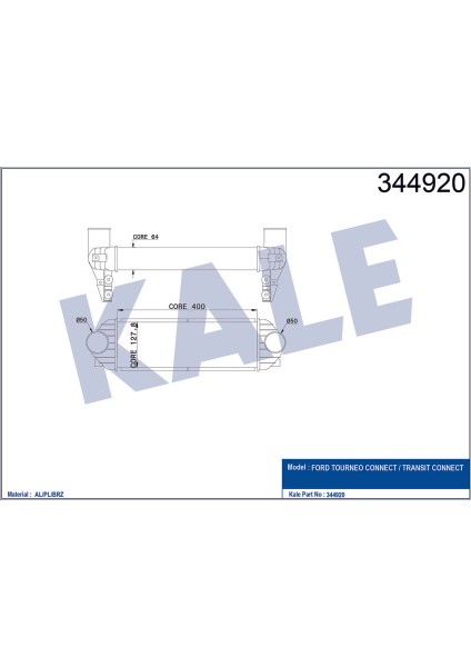 344920 Turbo Radyatörü Intercooler Transit/tourneo Connect 1.8tdci 02-13 Al/pl/brz 400X130X65