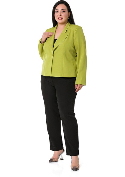 Büyük Beden Yaka Detaylı Vatkalı Astarsız Kısa Fıstık Yeşili Ceket fiyatları