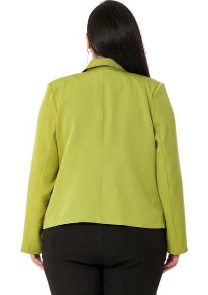 Büyük Beden Yaka Detaylı Vatkalı Astarsız Kısa Fıstık Yeşili Ceket modelleri