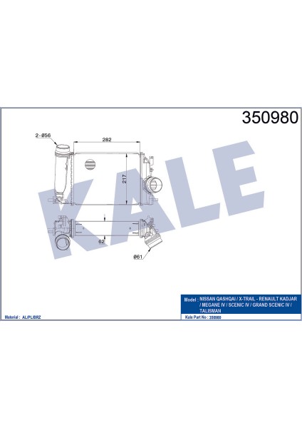 350980 Turbo Radyatörü Intercooler Mgn Iv-Kadjar-Talısman-Scenıc-Qashqaı 1.5dci- Xtraıl 1.6 64X217.9X282