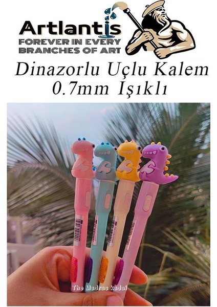 Işıklı Dinazor Uçlu Kalem Seti Sarı 0.7 mm 1 Paket Dinazor Başlıklı Versatil Kalem Süslü Silikonlu Hediyelik Kalem modelleri