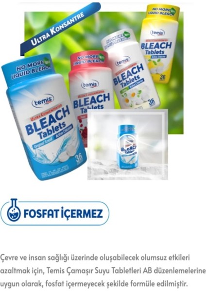 Yeni Nesil Çamaşır Suyu Tableti & Fosfat Içermez (1 Paket = 36 Tablet) = 5 Litre Eşdeğer