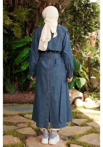 Kadın Trençkot Koyu Mavi Coton Malzeme Reglan Kol Detayıyla Modern Stil fırsatları