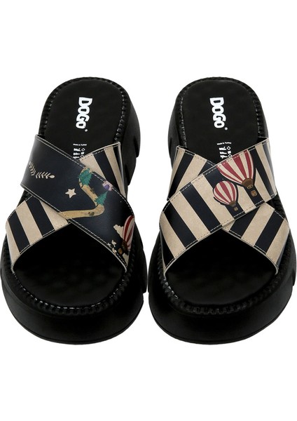 Kadın Vegan Deri Çok Renkli Kalın Taban Terlik - Let's Find a Place to Get Lost Tasarım