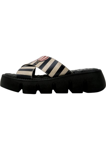 Kadın Vegan Deri Çok Renkli Kalın Taban Terlik - Let's Find a Place to Get Lost Tasarım fiyatları