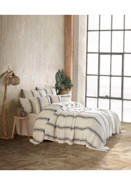 Destiny Hometex Bej Bohem Desenli  Naturel 4 Katlı Multi Muslin %100 Pamuk Çift Kişillik Yatak Örtüsü