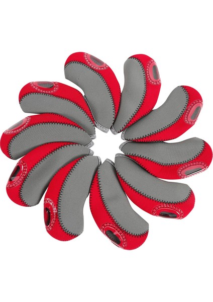 10PCS Neopren Golf Ütüler Kafa Kapağı Seti Hibrid Kafa Kapağı Koruyucu Kapaklar Gri Kırmızı (Yurt Dışından)