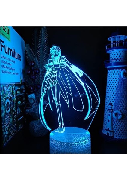 Code Geass Anime 3D Erkek Için Gece Lambası 16 Renk Kız Odası Dekoru Illusion LED Lamba USB Manga Suzaku Kururugi Şekil Uygun Çocuklar Fanlar Noel Hediyeleri (Crack) (Yurt Dışından)