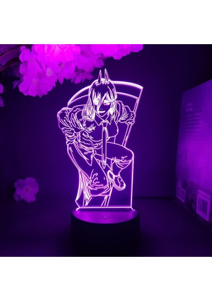 Testere Adam Anime 3D Erkek Için Gece Lambası 16 Renk Kız Odası Dekoru Illusion LED Lamba USB Manga Pochita Şekil Uygun Çocuk Hayranları Noel Hediyeleri (Siyah Lamba) (Yurt Dışından)