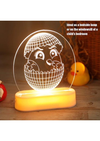 3D Lamba Gece Lambası, Civciv Gece Lambası Civciv Kırma Kabuğu Desenli 3D Gece Lambası Enerji Tasarrufu Abs Akrilik LED Paskalya Civciv Süsleri (Yurt Dışından)