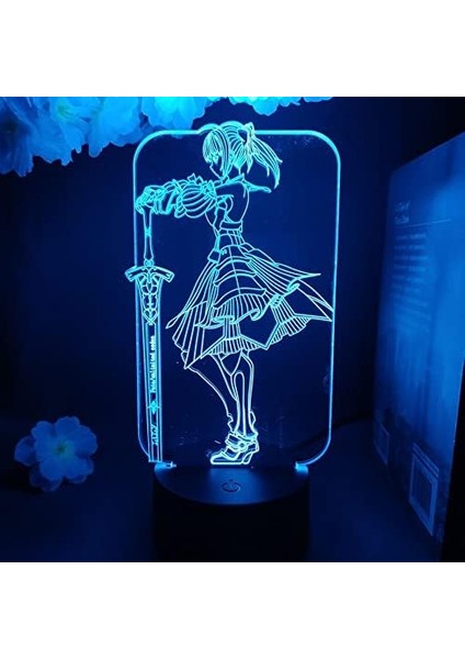 Kader Kalmak Anime 3D Erkek Için Gece Lambası 16 Renk Kız Odası Dekor Illusion LED Lamba USB Manga Tohsaka Şekil Uygun Çocuklar Hayranlar Noel Hediyeleri (Siyah Lamba) (Yurt Dışından)