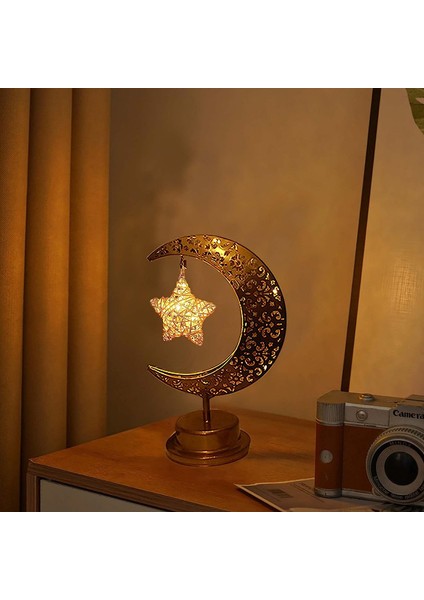 Bayram El Sanatları Gece Lambası, 3D Ramazan Mübarek Lamba Süslemeleri, Altın Oymak Ay Yıldız Müslüman Atmosfer Lambası Yatak Odası Oturma Odası Arkadaşlar Inananlar Hediyeler-Style2 (Yurt Dışından)