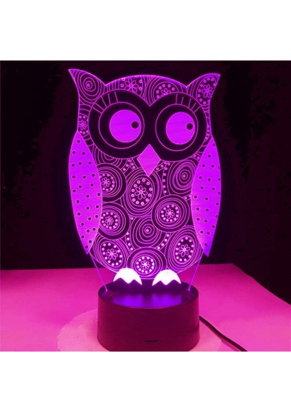 3D Baykuş Gece Lambası LED Lamba Illusion 7 Renk Değiştirme Dokunmatik Anahtar Masa Masa Dekorasyon Lambaları Doğum Günü Hediyesi Akrilik Taban USB Kablosu Oyuncak (Yurt Dışından)