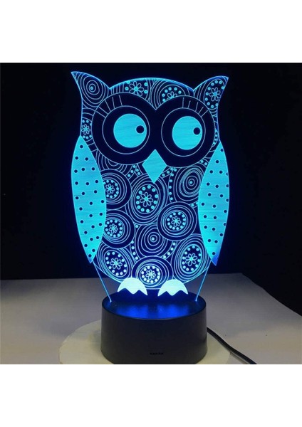 3D Baykuş Gece Lambası LED Lamba Illusion 7 Renk Değiştirme Dokunmatik Anahtar Masa Masa Dekorasyon Lambaları Doğum Günü Hediyesi Akrilik Taban USB Kablosu Oyuncak (Yurt Dışından)