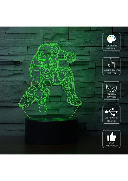 3D Illusion LED Gece Işığı, Görsel Yaratıcı 7 Renk Kademeli Değişen Dokunmatik Anahtar Tatil Hediyeleri Veya Ev Dekorasyonu Için USB Masa Lambası (Süper Kahramanlar 3) (Yurt Dışından) modelleri
