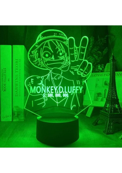 Fanlar Için Anime One Piece 3D Nightlight 16 Renk Dekor Illusion Uzaktan Kumandalı LED Lamba, Manga Luffy Şekil Noel Hediyesi Oyuncaklar Çocuklar/erkekler (Gök Mavisi) (Yurt Dışından)