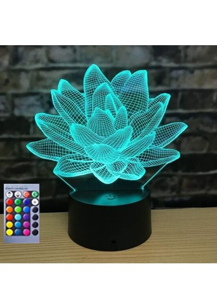 3D Lotus Çiçeği Gece Lambası Illusion Gece Lambası 16 Renk Değiştirme Masa Masa Dekorasyon Lambaları Hediye Akrilik Düz Abs Taban USB Kablosu Oyuncak (Yurt Dışından)