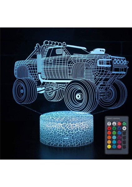 3D Illusion Canavar Kamyon Lambası Optik LED Araba Gece Lambası 7 Renk Değiştirme Masa Lambası, Uzaktan Kumandalı Çocuklar Için Noel Doğum Günü Hediyesi (Araba) (Yurt Dışından)