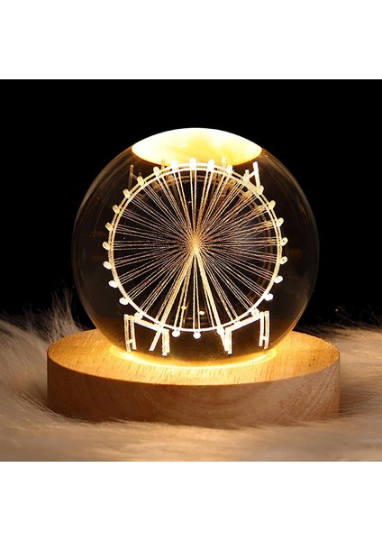 3D Evren Sistemi Kristal Top Gece Lambası Sıcak Beyaz Gece Işıkları Topu Ahşap Taban ile Masa Topu Lambası Noel Cadılar Bayramı Şükran Günü Dekoru Için (Yurt Dışından)