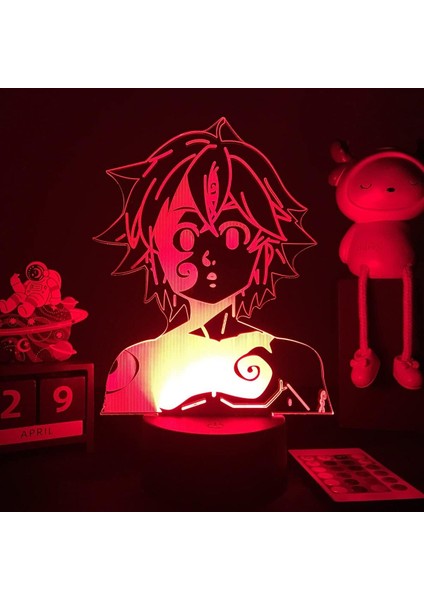 Yedi Ölümcül Günah Anime 3D Erkek Için Gece Lambası 16 Renk Kız Odası Dekoru Illusion LED Lamba USB Manga Jericho Figürü Uygun Çocuk Hayranları Noel Hediyeleri (Yedi Ölümcül Günah2) (Yurt Dışından)