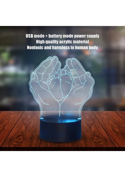 3D Gece Lambası 3D Eller ve Ayaklar Gece Lambası 7 Renk Dokunmatik Kontrol LED Çocuk Odası Gece Lambası USB ile Veya Akü ile Çalışma Başucu Lambası Için (Yurt Dışından)