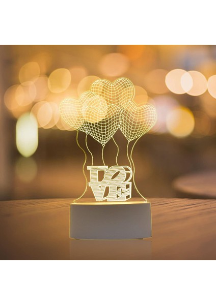 3D Masa Lambası Yaratıcı LED Gece Lambası, Çocuk Odası Atmosfer Işığı, USB Powered 7 Renk Ev Dekorasyon Işıkları Erkekler ve Kızlar Için Sevgililer Günü Hediyeleri (Aşk Balonu) (Yurt Dışından)