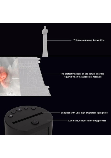 Eyfel Kulesi Gece Lambası, 3D LED Akrilik Gece Lambası 7 Renk Değiştirme Dim LED Lamba ile Saat Çocuklar Erkek Kız Hediye Için (Yurt Dışından)
