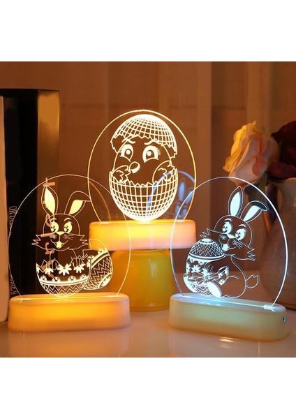 3D Tavşan Paskalya LED Gece Lambası,gece Lambası 3D Görsel Efekt Narin Çekici Akrilik Kırık Civciv Sıcak Beyaz Işık Paskalya LED Gece Lambası Ev Masası Dekoru 1 B (Yurt Dışından)