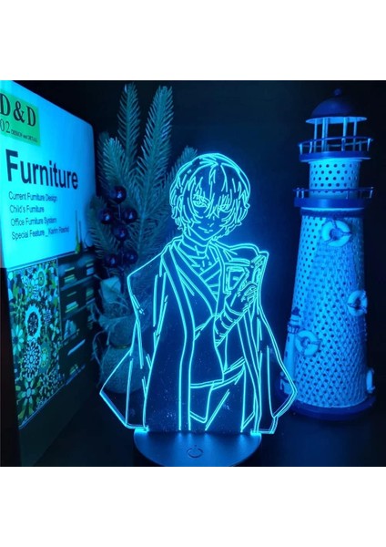 Anime 3D Lamba Dazaı Osamu Silahlı Dedektiflik Bürosu Bungo Sokak Köpekleri 3D Gece Lambası Aydınlatma LED Yatak Odası Aydınlatıcı Lampara Renkli Manga Lambası 7 Renkli Dokunmatik (Yurt Dışından)