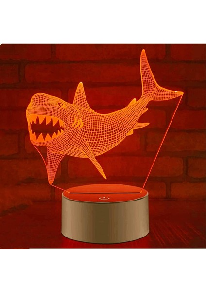 3D Köpekbalığı Balığı Gece Lambası Illusion Gece Lambası 7 Renk Değiştirme Dokunmatik Anahtar Masa Masa Dekorasyon Lambaları Hediye Akrilik Düz Abs Taban USB Kablosu Oyuncak (Yurt Dışından)